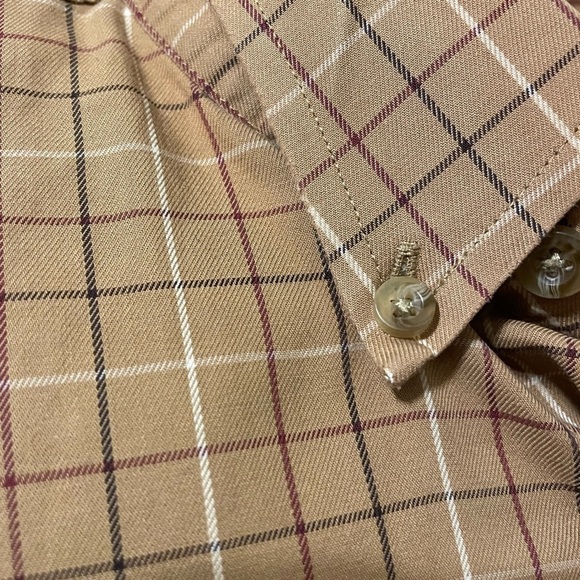LL Bean brown long sleeve beige button down collared Wrinkle Resistant shirt - Picture 3 of 8